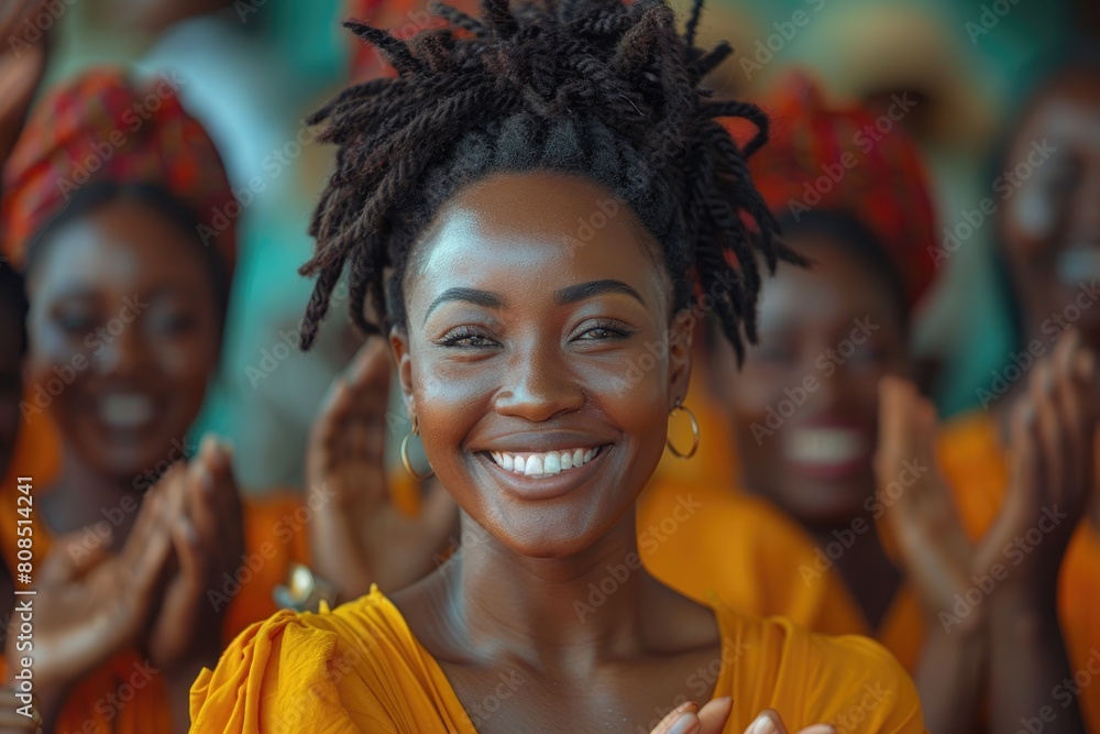 Black woman, Target growth, finance team and diversity of business group clapping for support and happiness. Company success. Generative AI Black woman, Target growth, finance team and diversity of business group clapping for support and happiness. Company success. Generative AI