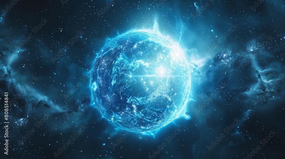 Glowing blue cosmic orb representing advanced physics theories