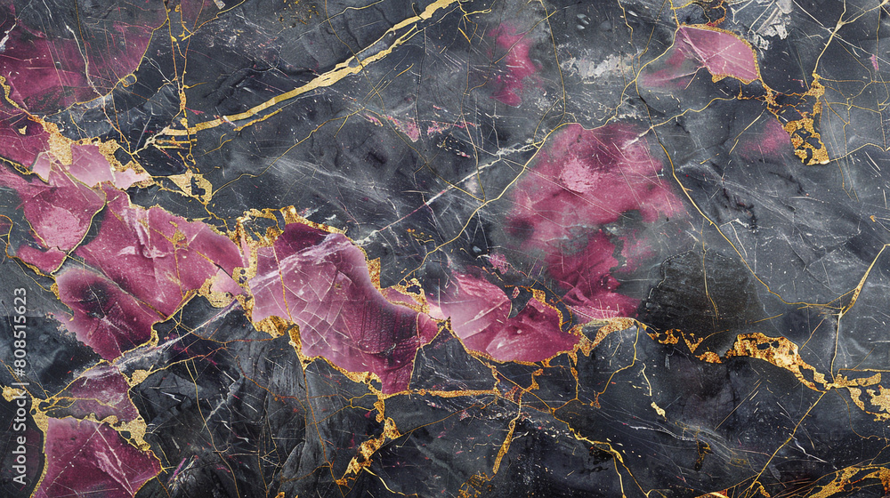 Muted fuchsia  dark gray marble texture with golden veins designed to replicate elegant stone surfaces