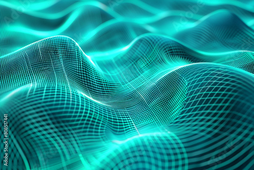 Energetic designs in radiant turquoise fractal grid waves.