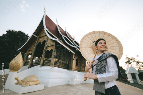 Lao girls dress in traditional Lao clothes. Beautiful Lao girl in Lao dress Asian woman wearing traditional Lao culture