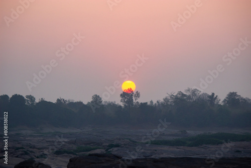 View of the Mekong River at sunrise May ‎8  ‎2024 Ubonratchathani ‎Thailand