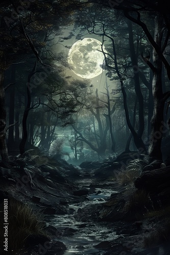 dark forest with full moon background