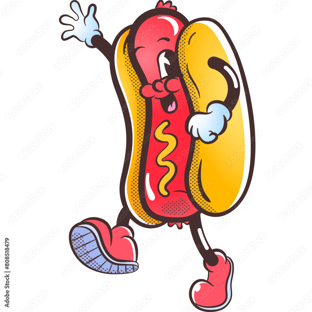 Hotdog Retro Cartoon Vector Hand Drawn Hotdog Retro Cartoon Vector Hand Drawn