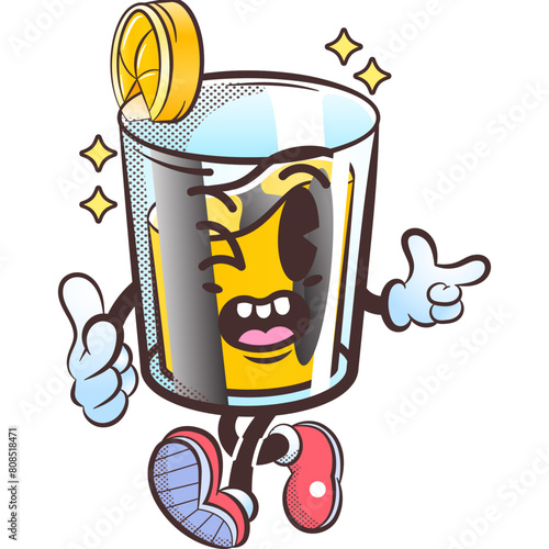 Orange Juice Retro Cartoon Vector Hand Drawn
