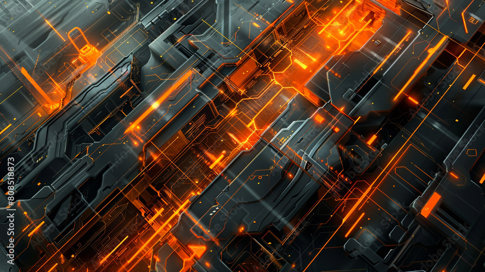 Orange and Gray Abstract Tech-Themed Artwork