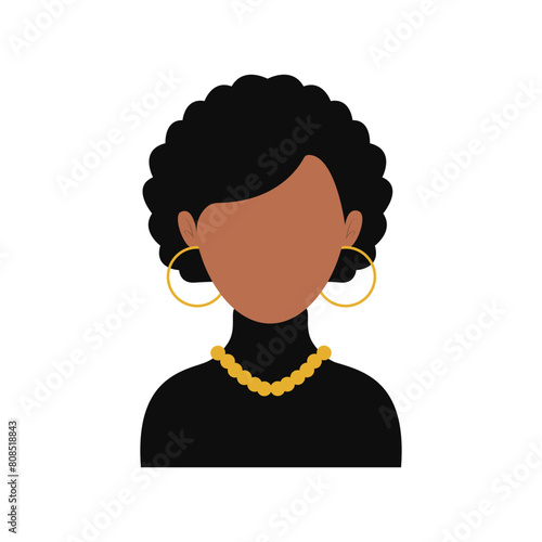 African Woman Avatar with Portrait Style. Isolated Illustration on White Background.