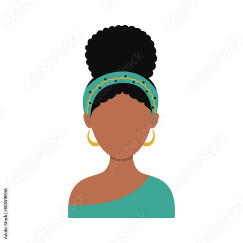 African Woman Avatar with Portrait Style. Isolated Illustration on White Background.