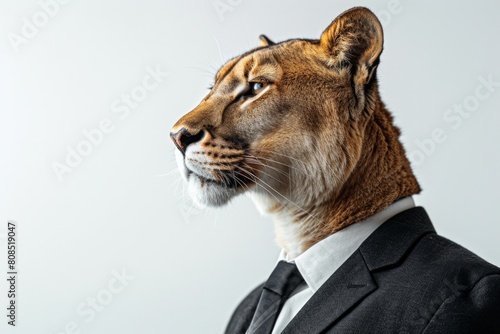 A Mountain Lionin a sharp business suit  poised and dignified  isolated against a stark white background  AI Generative
