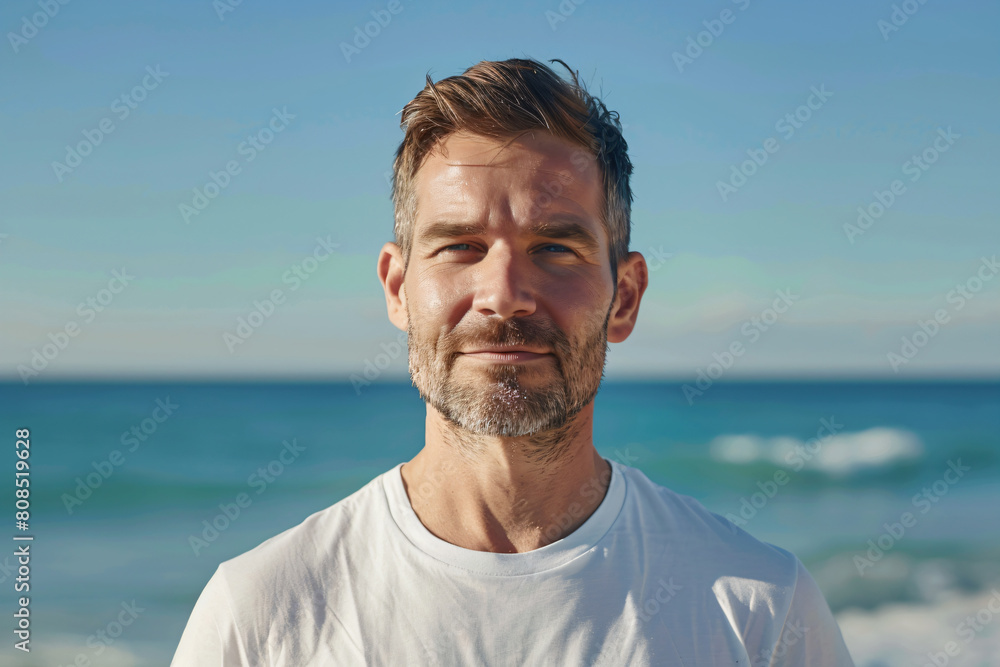 a man standing on a beach next to the ocean a man standing on a beach next to the ocean