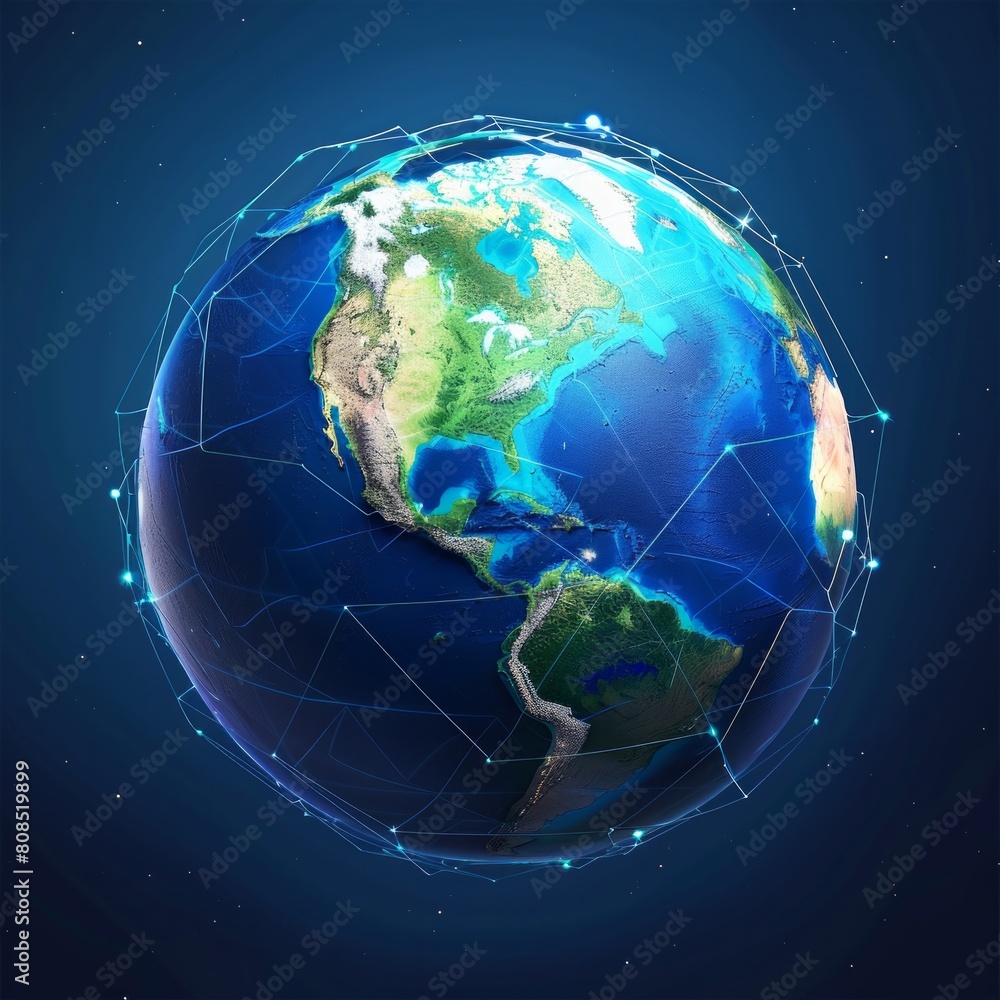 Fototapeta premium Globally Connected 3D Earth Icon, AI Generative