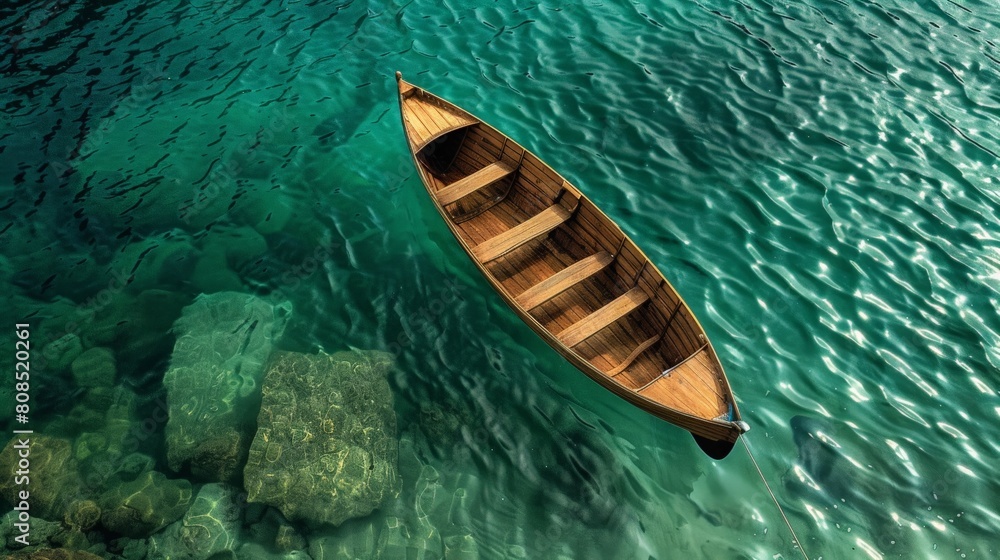 Crystal Clear Waters: Aerial Photography of a Boat in Transparent Sea