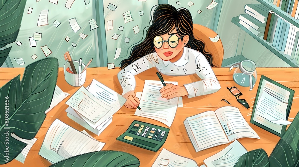Professional auditor surrounded by symbols of precision and financial analysis Professional auditor surrounded by symbols of precision and financial analysis