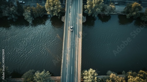 Bridge Commute: Aerial Photography of a Car Driving on the Bridge