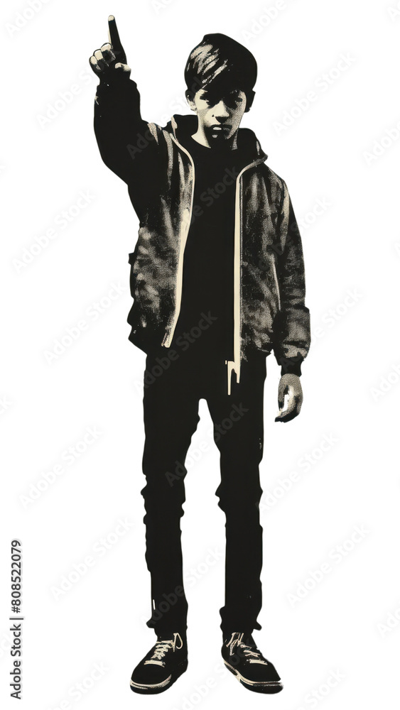 PNG A teenage boy in casual attire standing and pointing his thumb to the side portrait black phone.