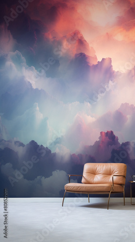 amazing wall like clouds with chair