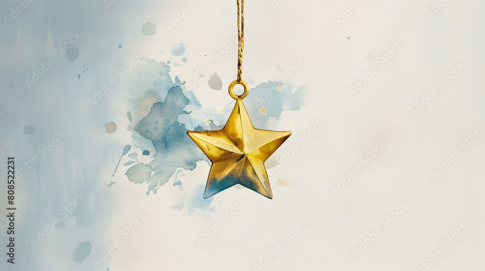 minimalistic, golden quality badge certified medal with star in it , beige colors with blue tint, clear white background, watercolor style minimalistic, golden quality badge certified medal with star in it , beige colors with blue tint, clear white background, watercolor style