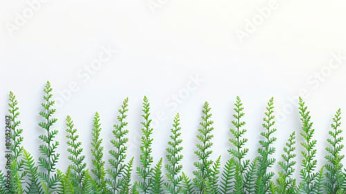 A long line of green plants with a white background