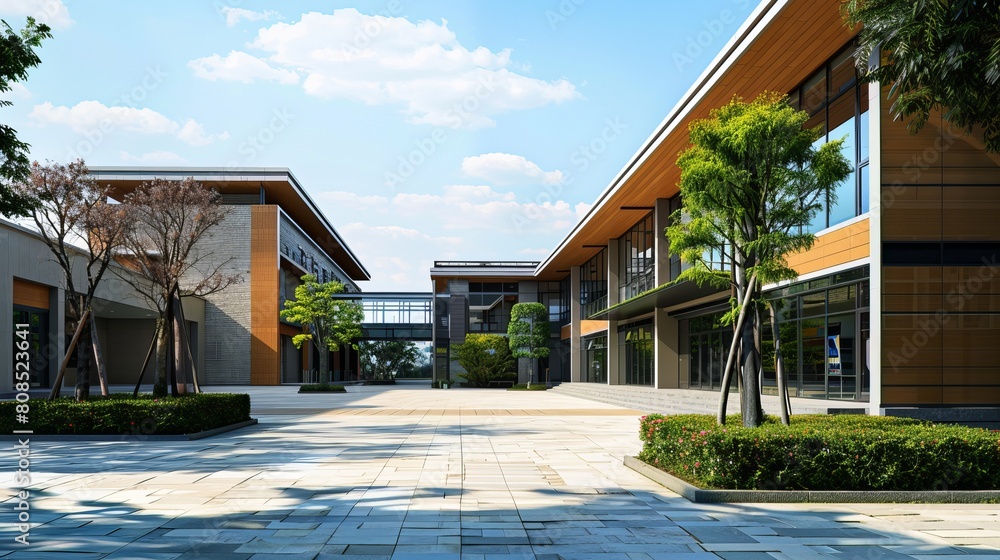 Modern Architectural Marvel: Exterior View of an AI-Enhanced School Building