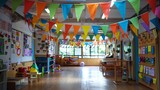 Festive Triangle Flags Adorning Primary School Celebration Event