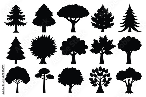 Set of Tree Silhouette Design with Transparent Background and Vector Illustration