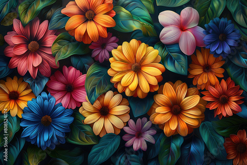 A vibrant painting of colorful flowers, each with its own unique charm and color. Created with Ai