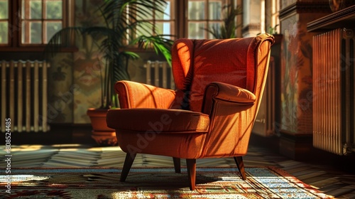 Vintage Armchair in Sunlit Retro Room Interior © wpw