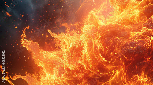 Orange flame on dark background. Fire flame texture for banner