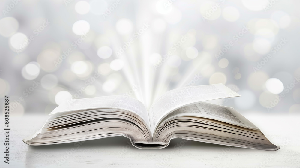 A book is open to a page with a white background A book is open to a page with a white background