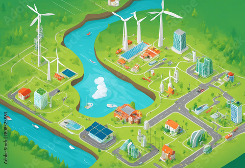 Development of eco-friendly energy industry illustration