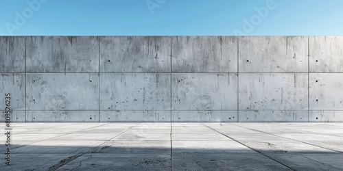 grey concrete wall on blue sky background photo