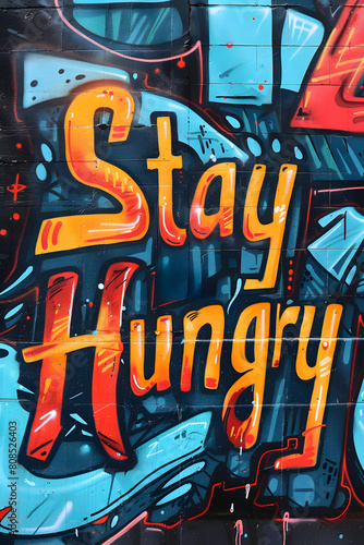 Vibrant Graffiti Artwork Saying  Stay Hungry  with Bold Typography and Splashes of Color