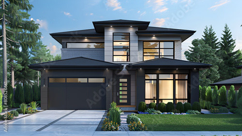 style model house  Exterior atmosphere  luxurious  renderings  architecturBeautiful colonial style luxury house traditional craftsman house with a modern twist  featuring sleek and clean exterior  