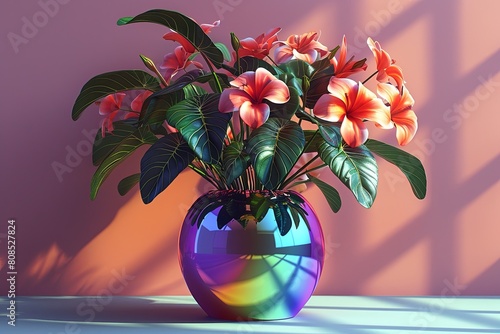 Hyperrealistic Exotic Flowers Clipart Bouquet Blooming in Rainbow Vase