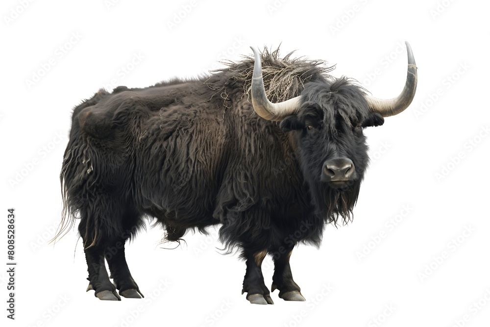 Majestic Yak stands proudly against a pristine white background Majestic Yak stands proudly against a pristine white background