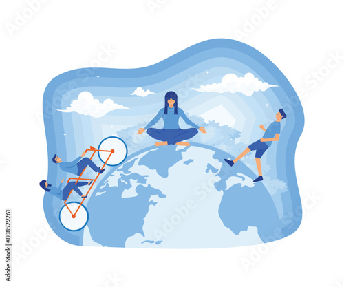 World Health Day. Healthy lifestyle. running, cycling, walking, yoga. flat vector modern illustration