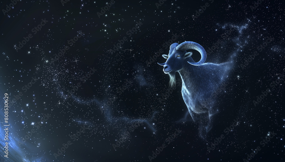 Fototapeta premium Cosmic Ascent: Starry Capricorn Zodiac Background with Space for Text - Clean composition, Ample negative space