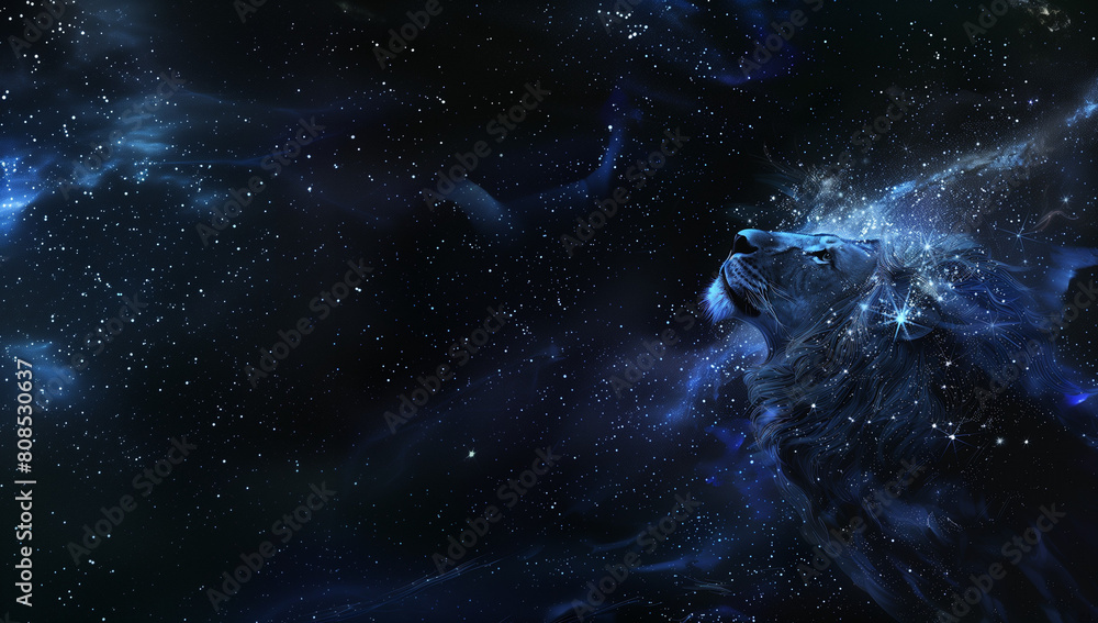 Obraz premium Cosmic Regality: Starry Leo Zodiac Illustration with Negative Space 