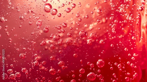 red soda from inside the liquid, red monochromatic, bubbles 