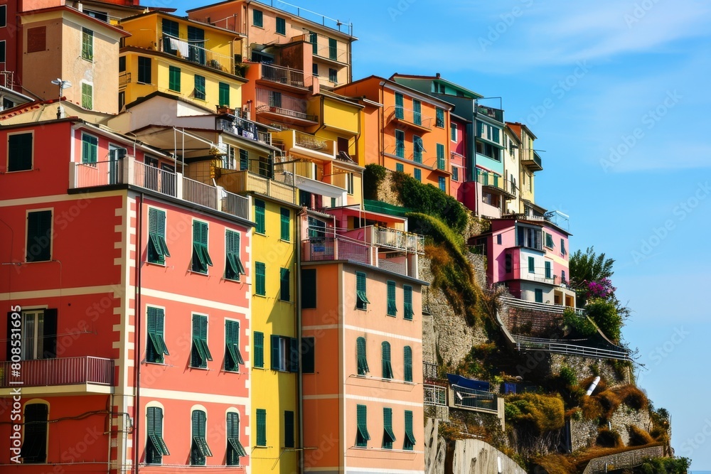 Brightly painted houses in Italy, Ai generated