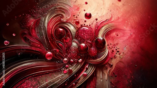 abstract artistic creation featuring swirls of red and hints of metallic shine. movement and fluidity, as vivid red blends with darker tones create a dynamic and emotionally charged piece of art photo