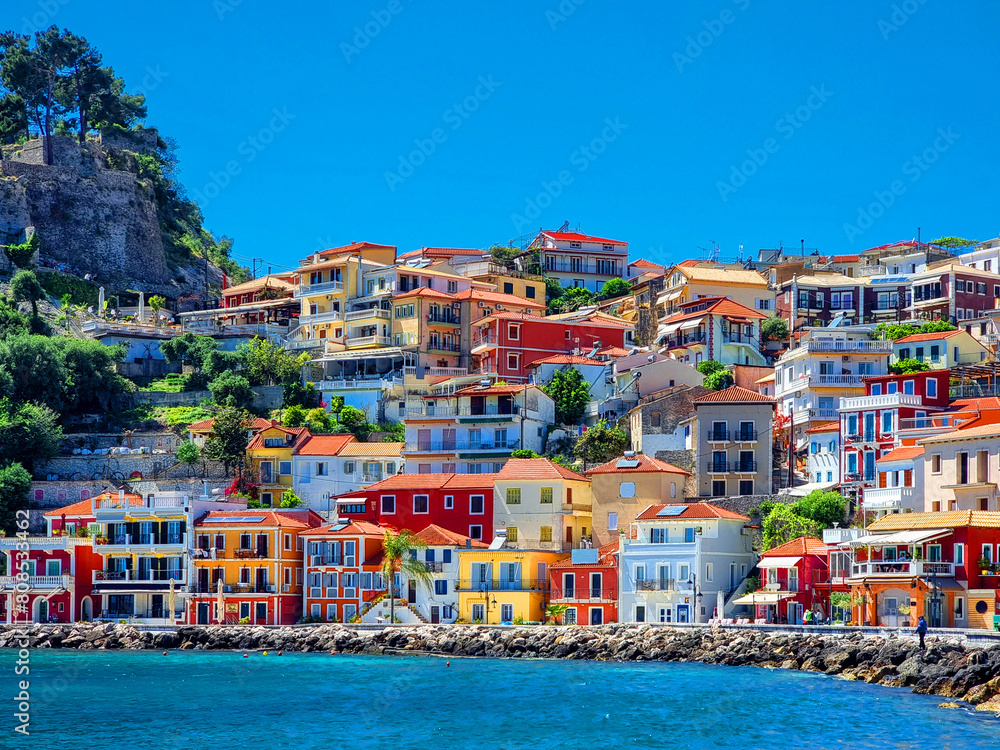 parga greece summer tourist resort houses colors sea port beach