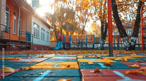 Colorful Fall Evening at School: Playground Fun with Hopscotch photo