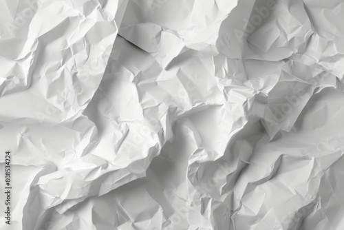 Blank white crumpled and creased paper poster texture, Ai generated