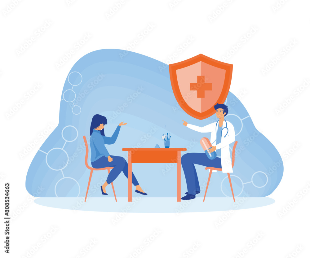 Patient in the doctor’s office. Doctor consultation. Visit. Modern clinic. Diagnosis. flat vector modern illustration Patient in the doctor’s office. Doctor consultation. Visit. Modern clinic. Diagnosis. flat vector modern illustration