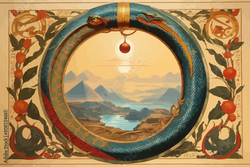 Ouroboros  mythical snake that ate its tail illustration photo