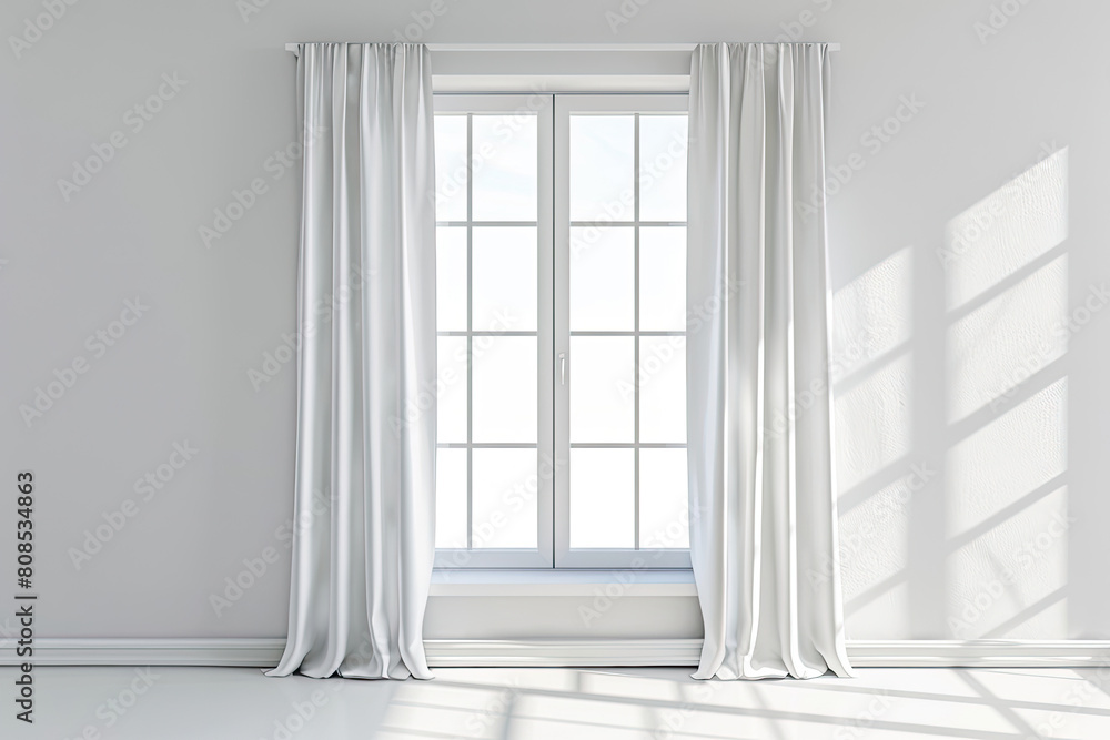 Window with white curtains and on a white wall Window with white curtains and on a white wall