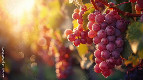 Bunch of grapes hanging from a vineyard