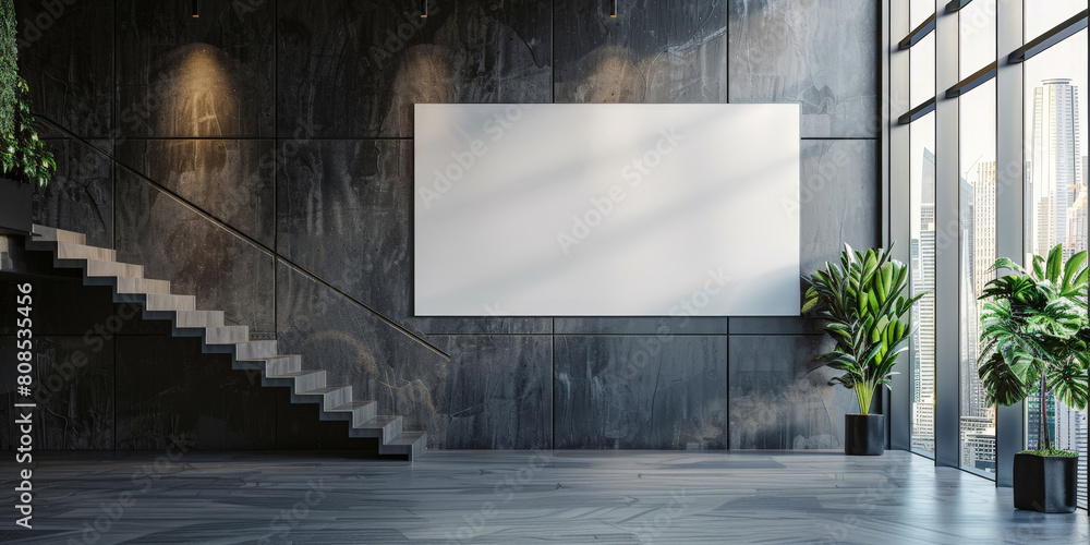 A white blank billboard in a modern office building, A white blank billboard in a modern office building,