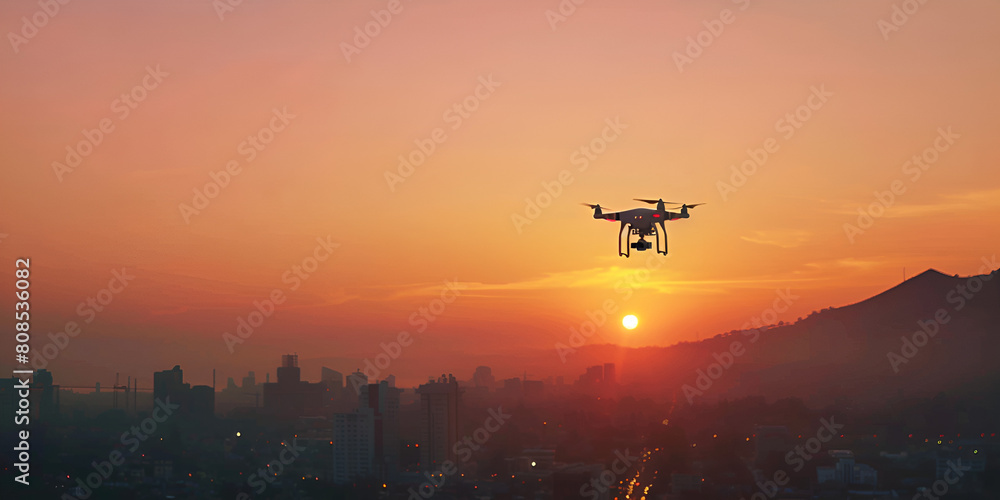 Drone captures striking cityscape silhouette during sunset